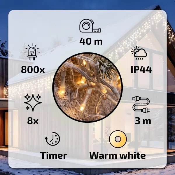 BRILAGI - LED Vonkajší vianočný reťaz 800xLED/8 funkcií 43m IP44 teplá biela cencúle