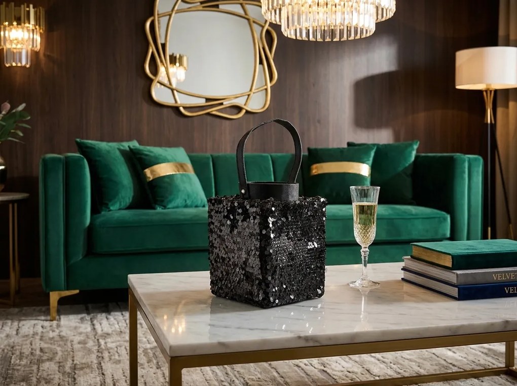 Lucerna s flitrami LOFTY GLAM 27 cm, čierna