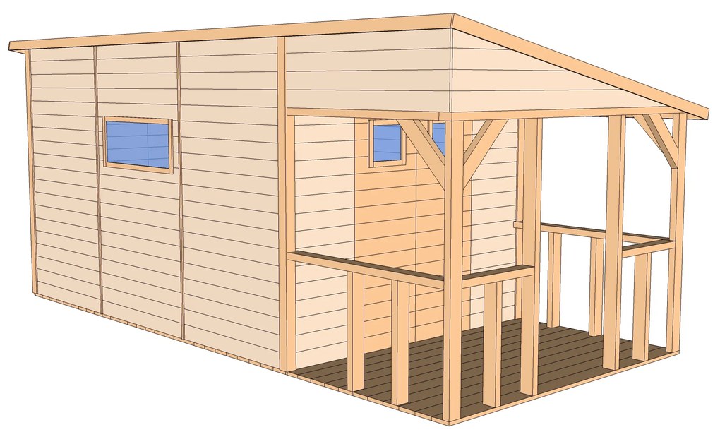 Drevený domček VERBENA s terasou (2,7 × 5,45 m)