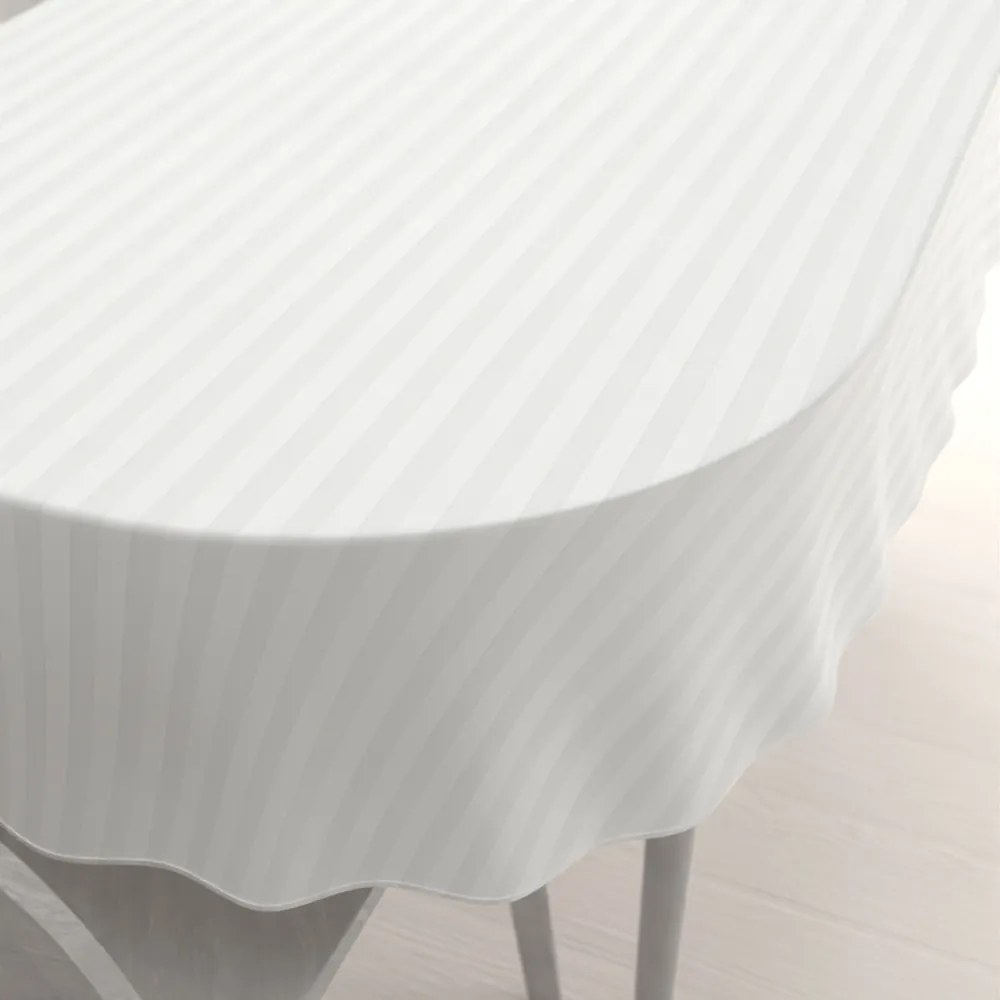 Biante Veľký damaškový oválny obrus Atlas Grádl DM-011 Biely - pásiky 2 cm 240x300 cm