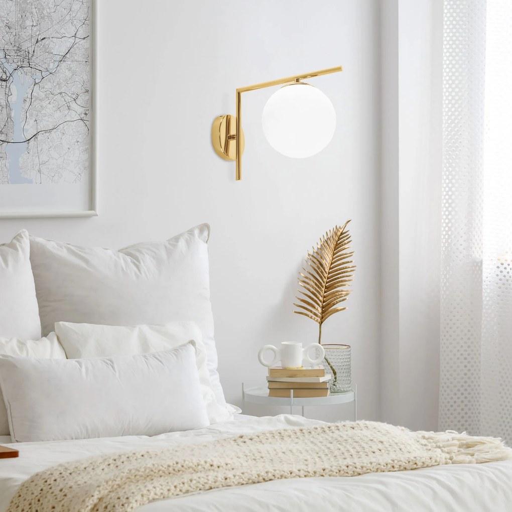 Toolight Toolight, sklenená guľatá nástenná lampa APP674-1W, zlatá, OSW-05638