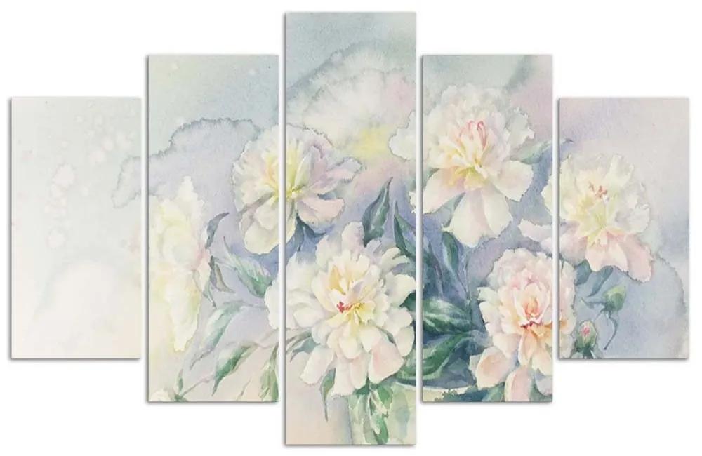 Obraz na plátně pětidílný Kytice květiny Bílá - 100x70 cm