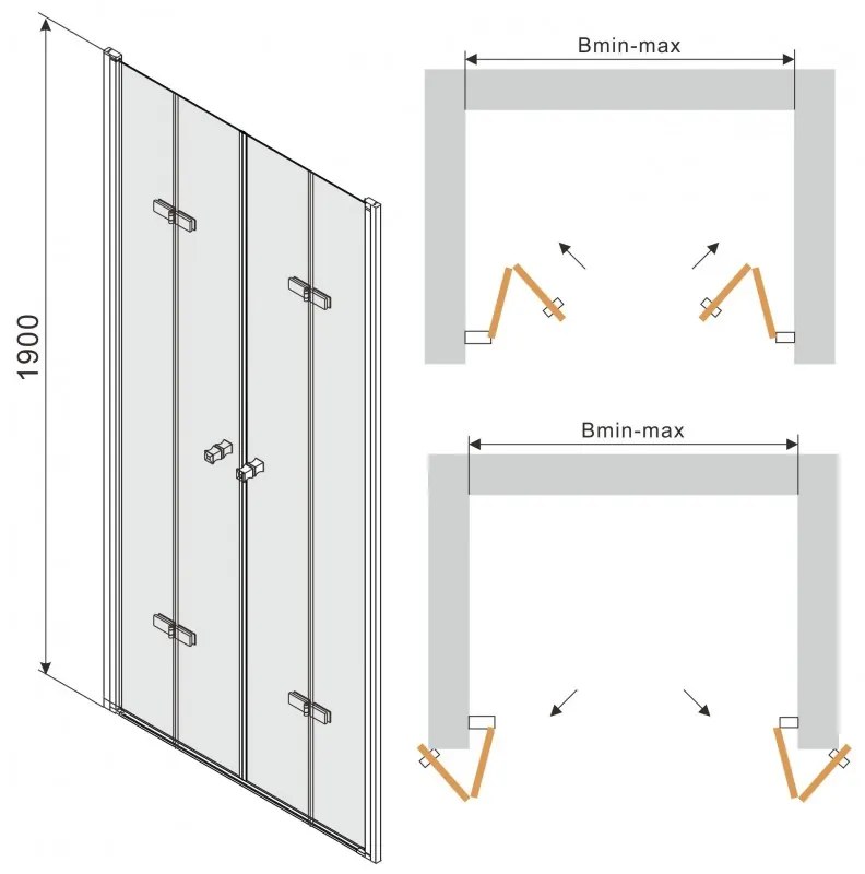 Mexen Lima Duo, sprchové skladacie dvere do otvoru 160 cm, 6mm číre sklo, chrómový profil, LIMA DUO DOOR 160