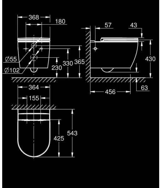 GROHE 103848SH00 - Závesné WC START ROUND keramické 368 × 543 mm DuroWhite