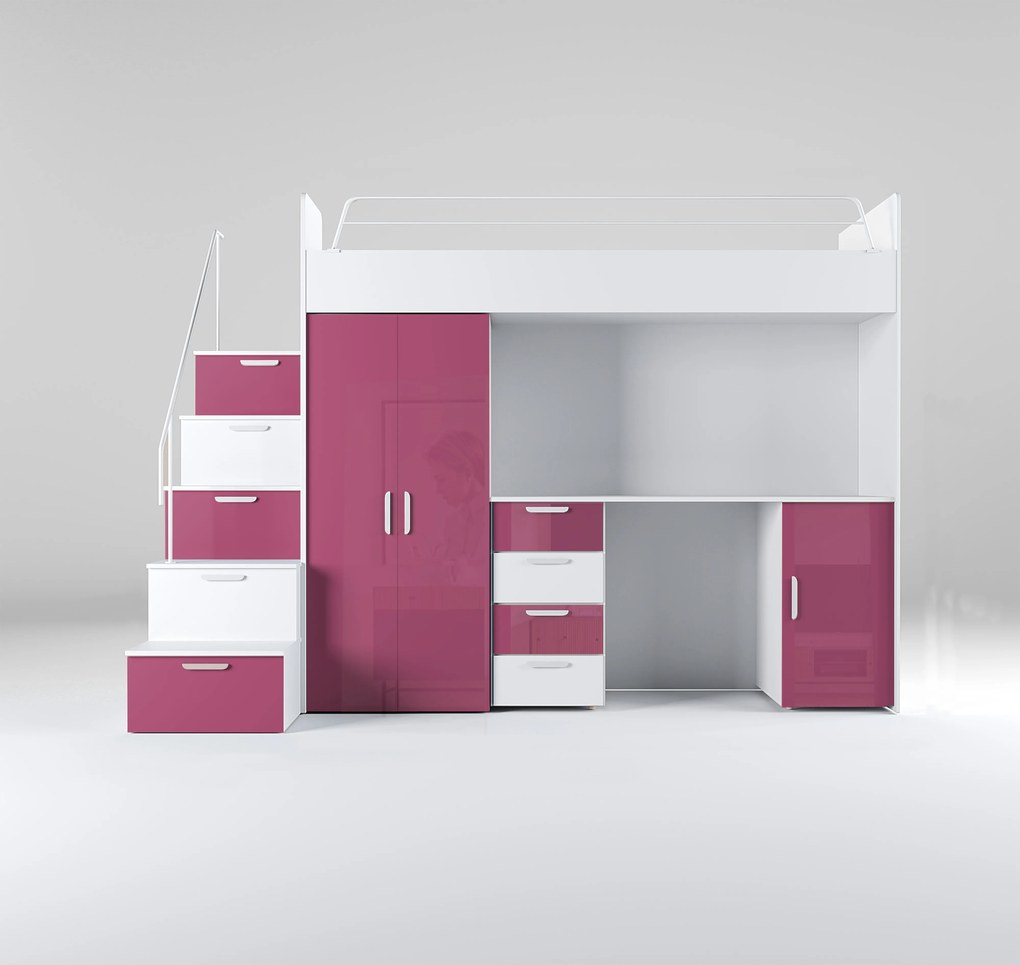 Detská posteľ Ruby IV S (Biela + Ružová) (s roštami). Akcia -20%. Vlastná spoľahlivá doprava až k Vám domov. 611107