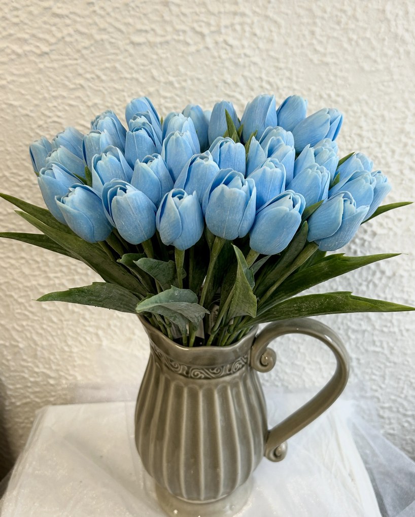 Tulipán umelý svetlo modrý jemne bielený 44cm cena za 1ks