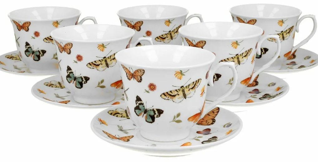 Porcelánová šálka na nohe s podšálkou Crocus Butterflies 250 ml sada 6ks