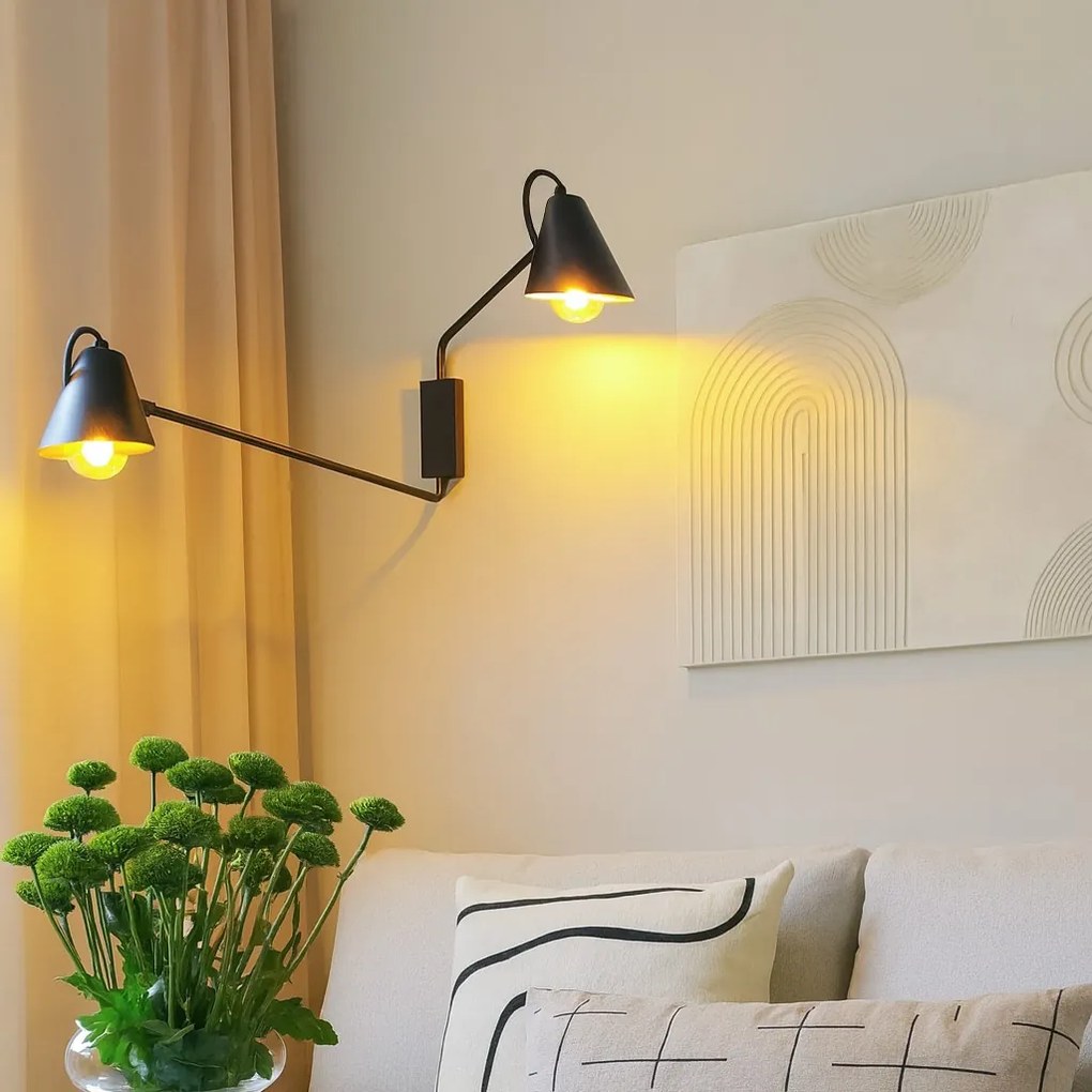 Inteligentné moderné nástenné svietidlo čierne 2-svetlá nastaviteľné vrátane WiFi A60 - Lune