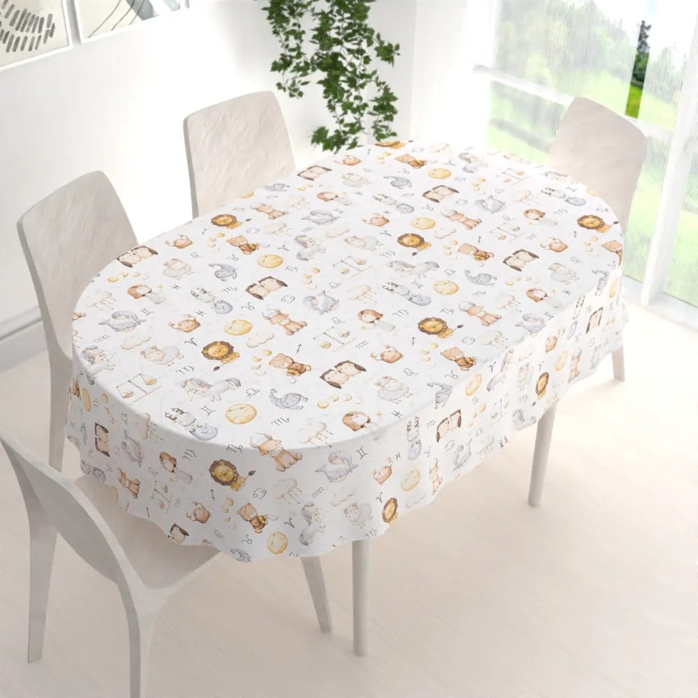 Biante Detský bavlnený oválny obrus Sandra SA-439 Znamenia zverokruhu 140x200 cm
