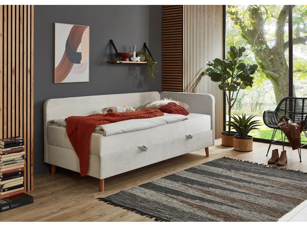 Béžová čalúnená jednolôžková posteľ s úložným priestorom 90x200 cm Cabana – Meise Möbel