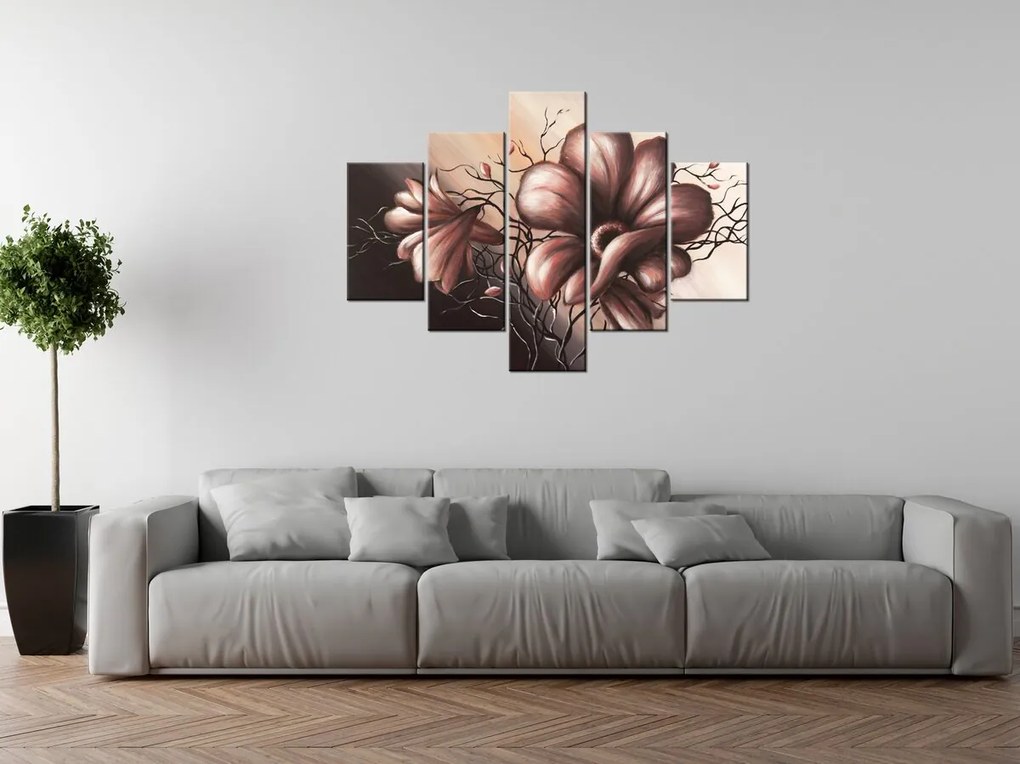 Gario Ručne maľovaný obraz Jemné Dálie - 5 dielny Rozmery: 100 x 70 cm