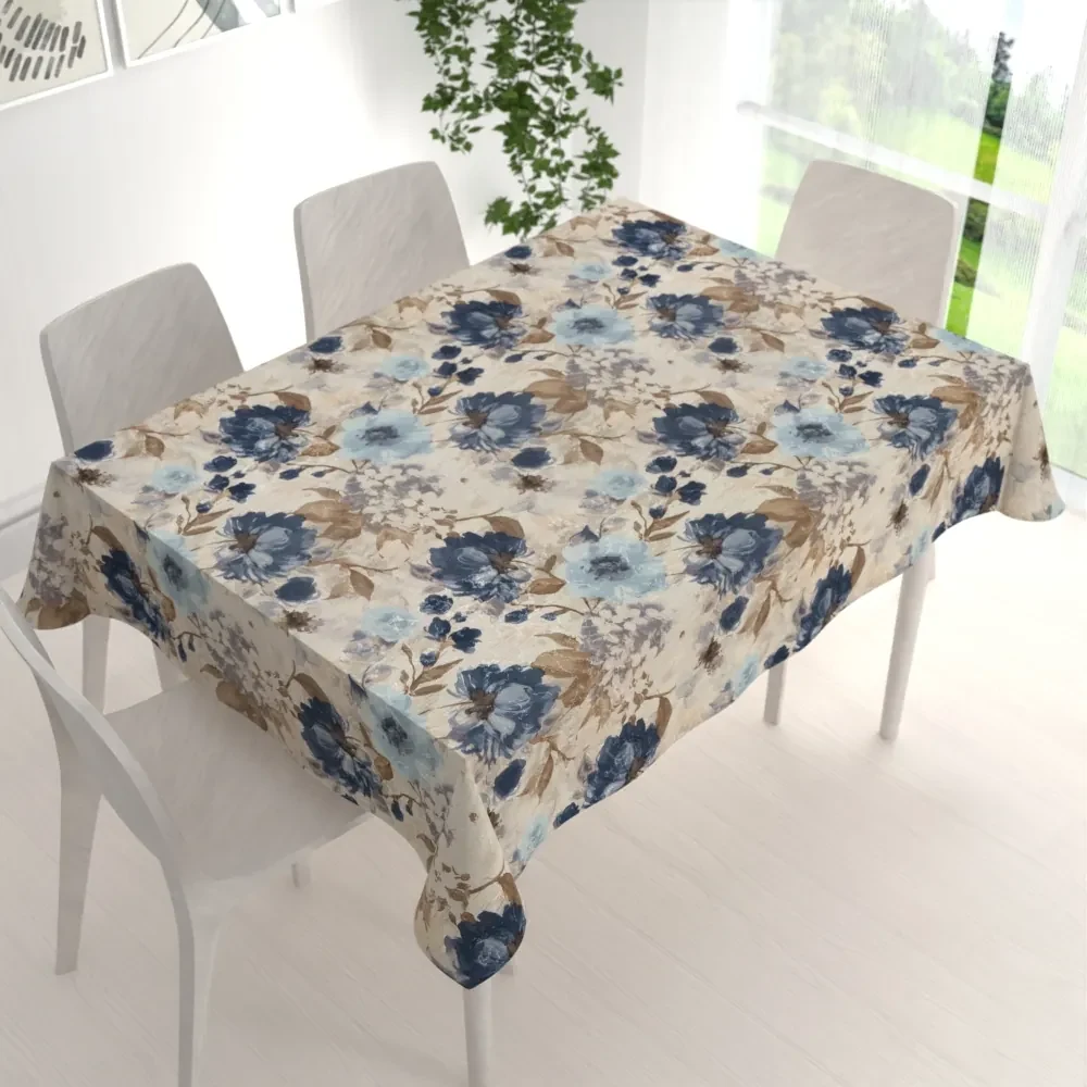 Biante Dekoračný obdĺžnikový obrus Parma PM-113 Modré kvety na smotanovom 140x220 cm
