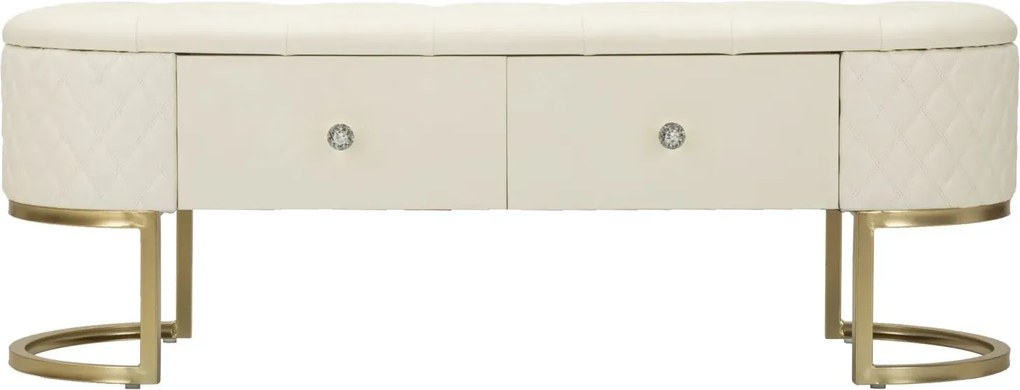 Lavica Sharon 120 cm s úložným priestorom ekokoža biela/zlatá