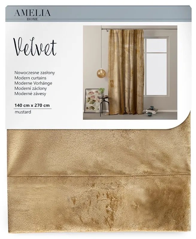 Záves AmeliaHome Velvet 140x270 cm horčicový, velikost 140x270