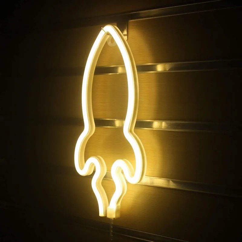 ACA Lighting Neónová lampička - Raketa, 3x AA batérie/USB kábel, IP20, žltá farba