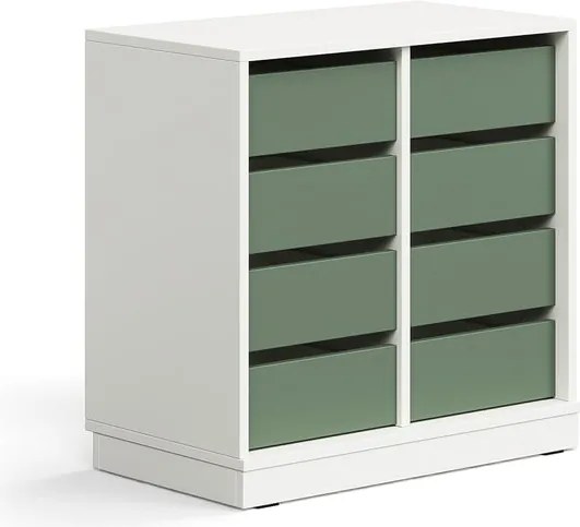 Úložná skrinka CASPER, 8 zásuviek, so soklom, biela/tmavozelená