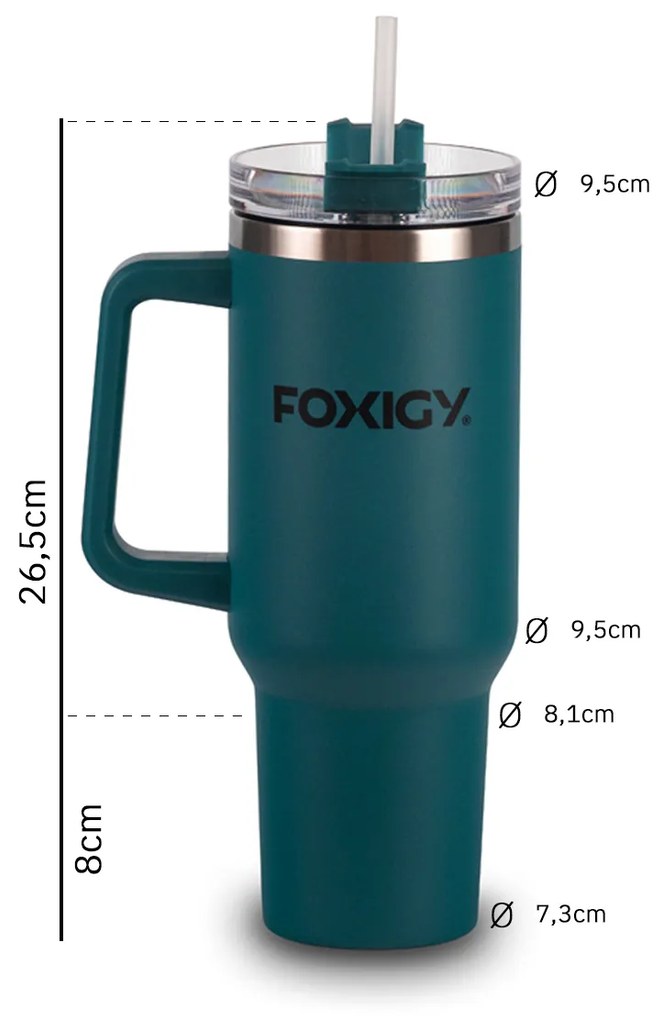 Foxigy Termohrnček do auta so slamkou 1200 ml Navy Blue