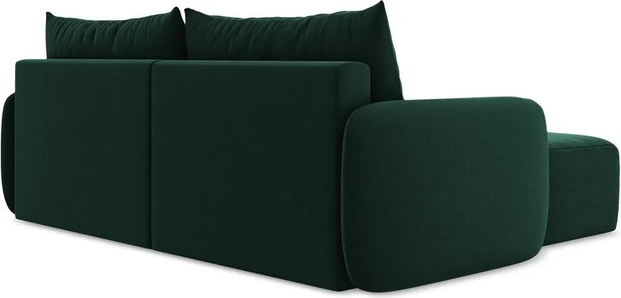 Tmavozelená zamatová rozkladacia/s úložným priestorom rohová pohovka (ľavý roh/s leňoškou) Kalena – Makamii