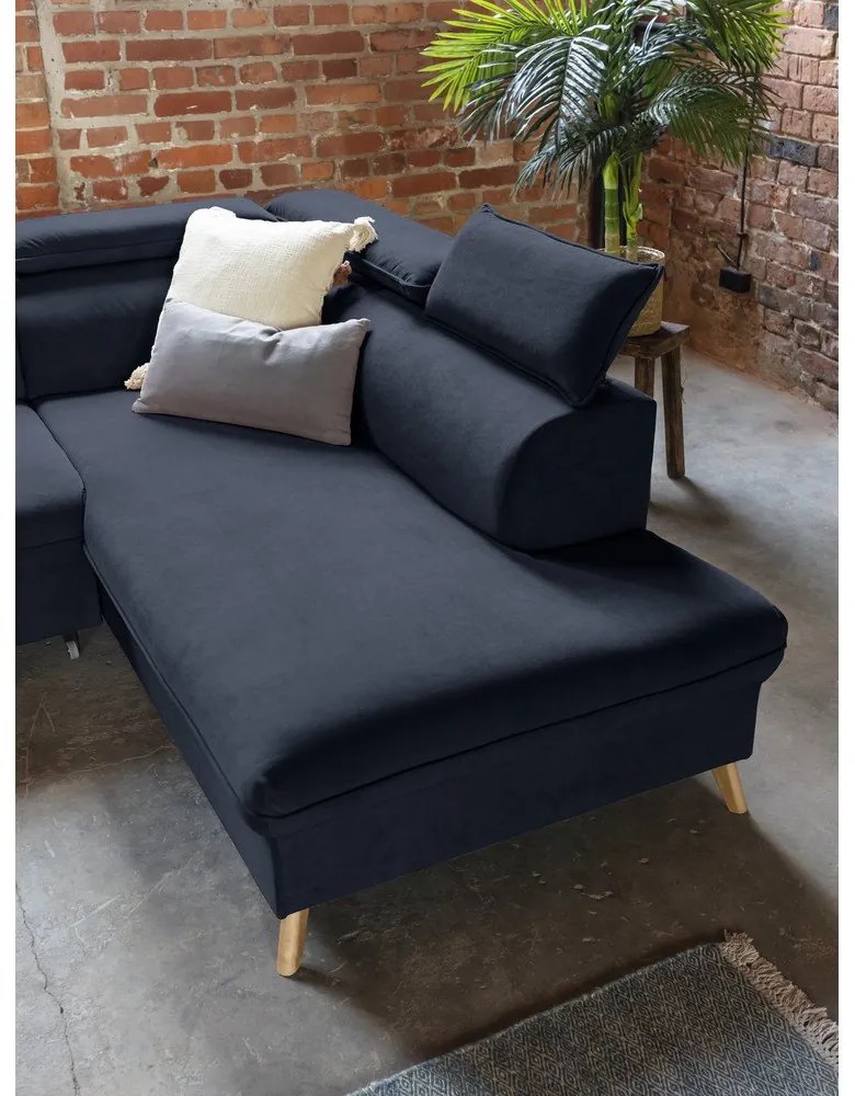 Tmavomodrá zamatová rozkladacia rohová pohovka do "U" (pravý roh) Sweet Harmony – Miuform