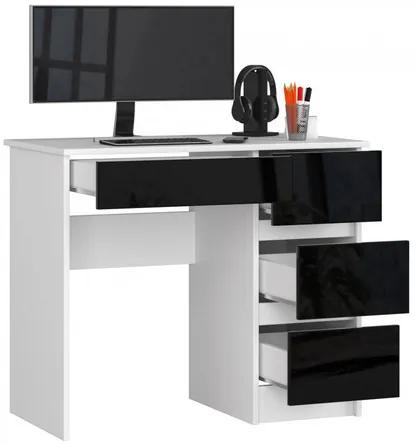 Počítačový stôl A7 pravá biela/čierna lesk