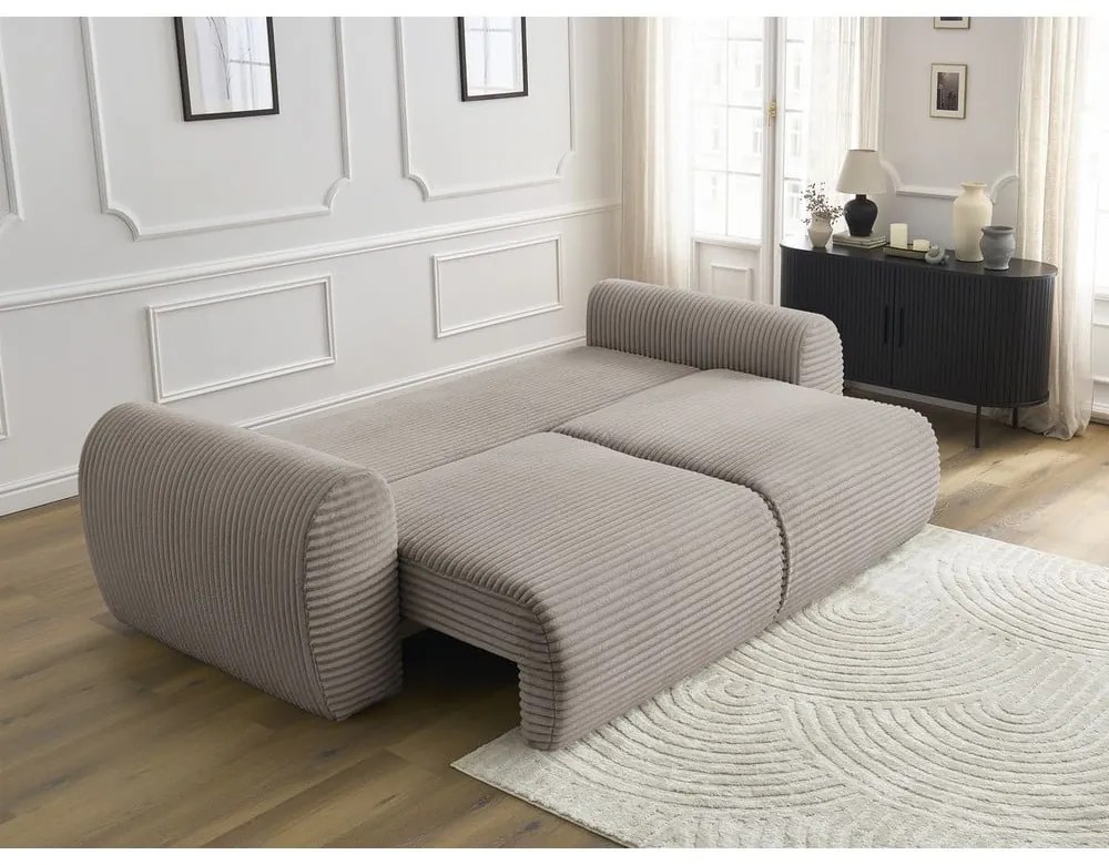 Svetlosivo-béžová menčestrová rozkladacia pohovka 257 cm Lucien – Bobochic Paris