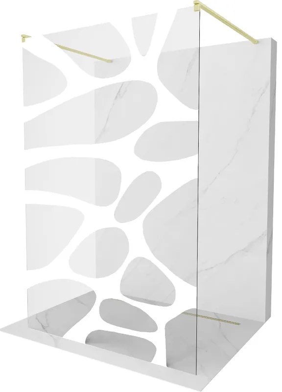 Mexen Kioto, sprchová zástena Walk-In 100 x 200 cm, 8mm číre sklo biely vzor, zlatý matný profil, 800-100-002-55-97