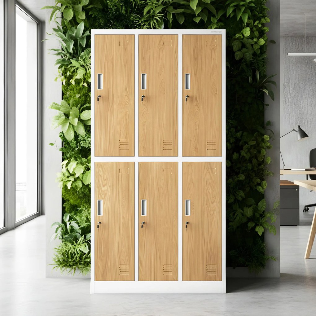 6-dverová šatňová skrinka na oblečenie, biela/zlatý dub, 900x1850x450 mm: IGOR Eco Design