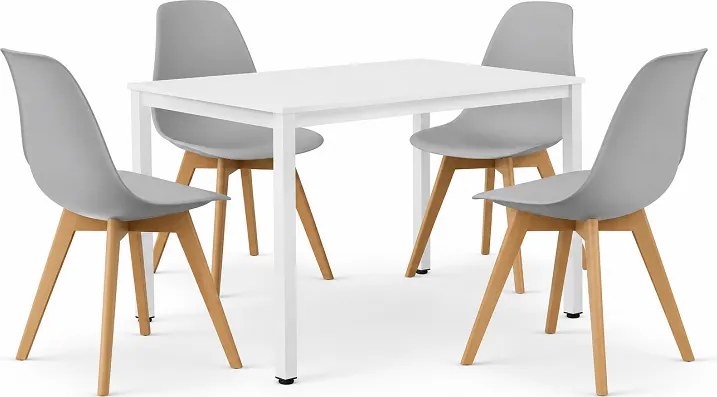 Jedálenský set: TESSA 120×60 cm biely/biely + 4 ks KITO stoličky sivé/prírodné nohy
