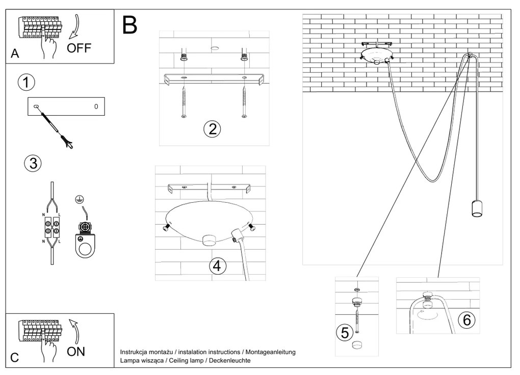 Závesné svietidlo Edison 1, čierne telo svietidla