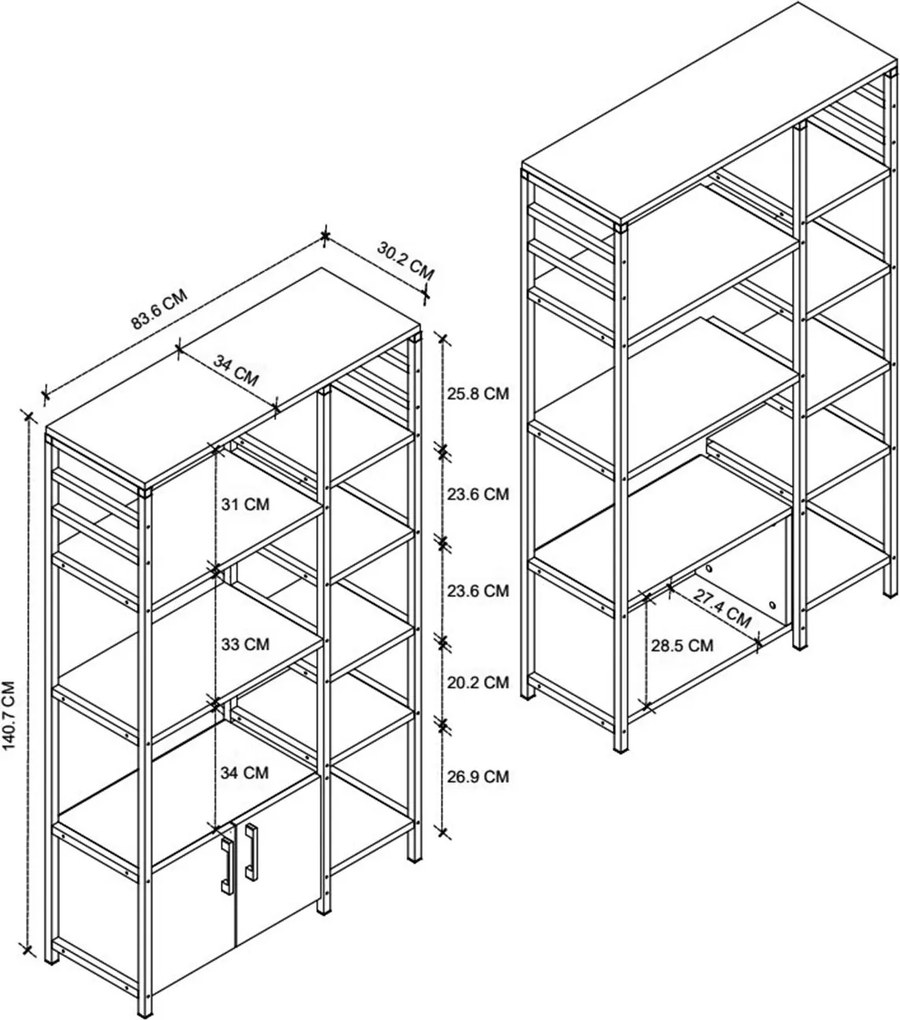 Kuchynský stojan 5-políc 2 dvierka RONSE, biela / čierna