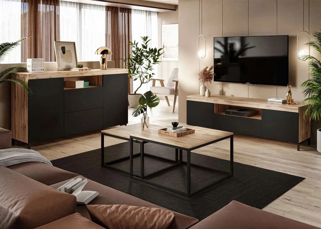 OBÝVACIA STENA / ZOSTAVA LUNGO DUB WOTAN + ČIERNA NA NOŽIČKÁCH