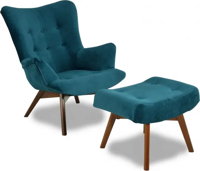 Kreslo Picolo s podnožkou, modrá / prírodná (amore AN 3339)