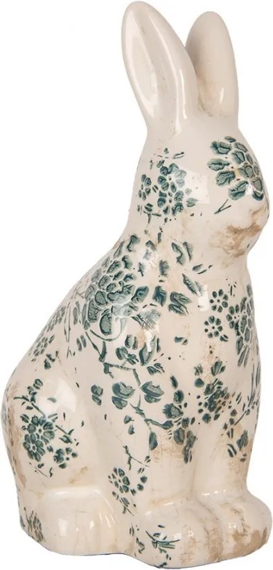 Keramická dekorácia králik so zelenými kvetmi Tien French M - 13*10*21 cm
