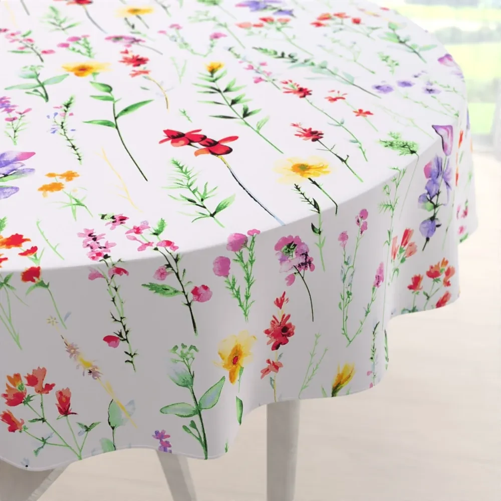 Biante Bavlnený okrúhly obrus Sandra SA-492 Kvetovaná lúka na bielom Ø 90 cm