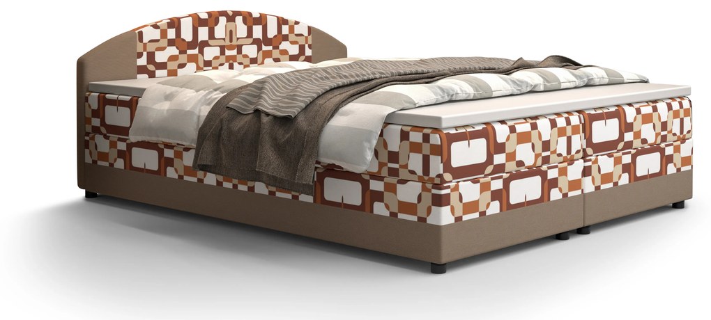 Manželská posteľ  Boxspring 140 cm Orlando (vzor + svetlohnedá) (s matracom a úložným priestorom). Akcia -20%. Vlastná spoľahlivá doprava až k Vám domov. 1047275