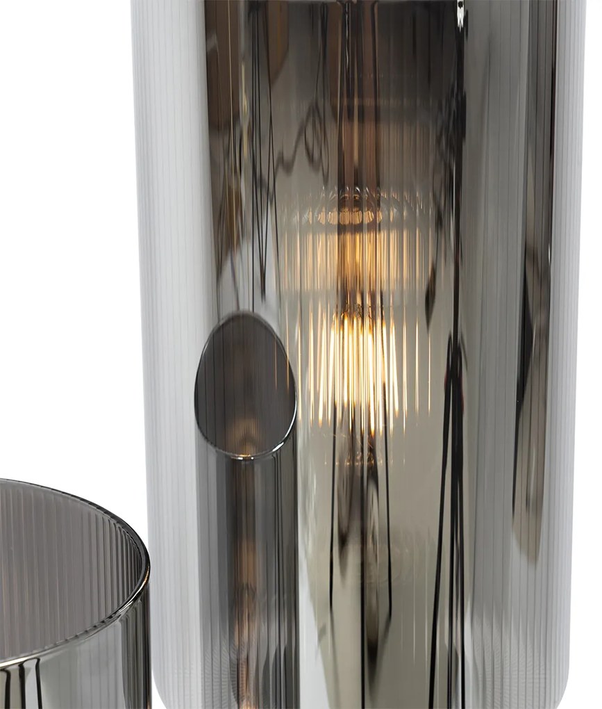 Art Deco stolná lampa čierna s dymovým sklom 2-svetlo - Laura