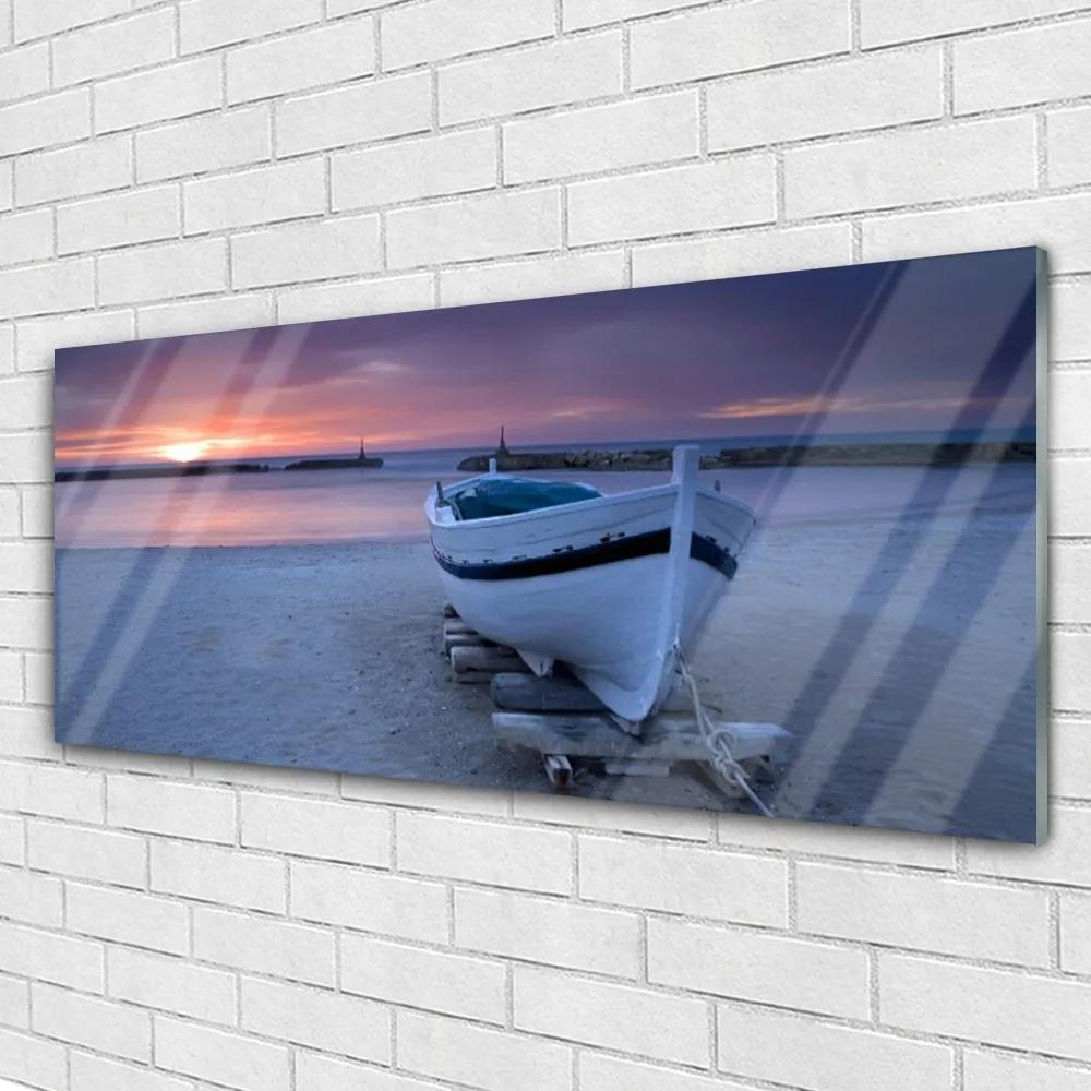 Obraz plexi Loďka pláž slnko krajina 125x50 cm