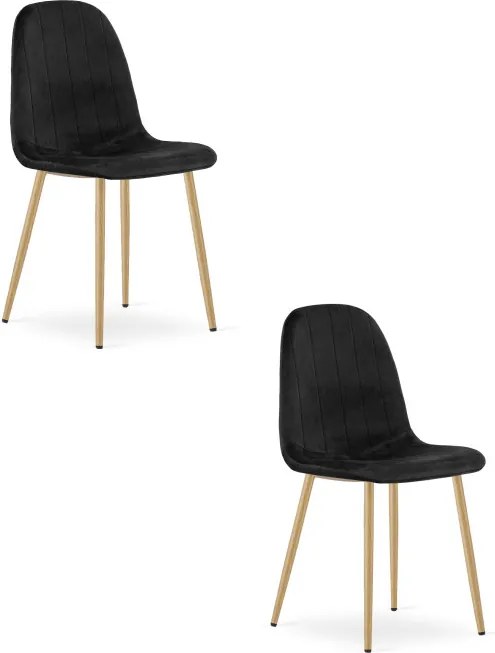 Set dvoch jedálenských stoličiek PADVA zamatové čierne / hnedé nohy (2 ks)