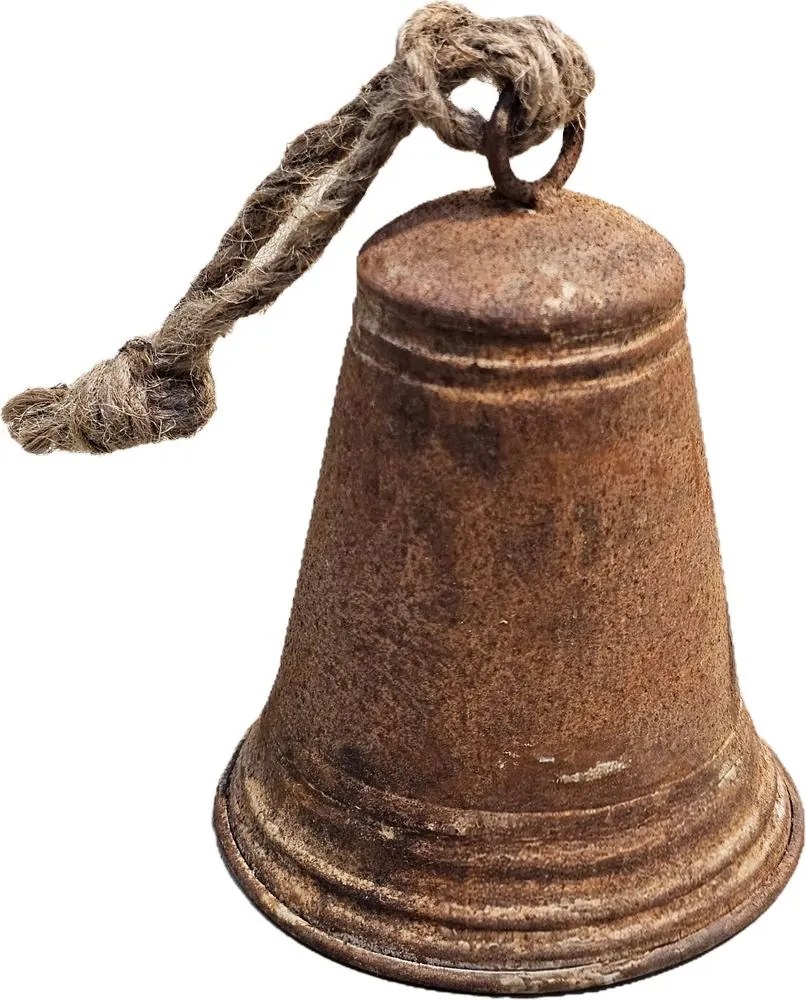 Hrdzavý antik plechový zvonček so šnúrkou - Ø 13*16 / 30 cm