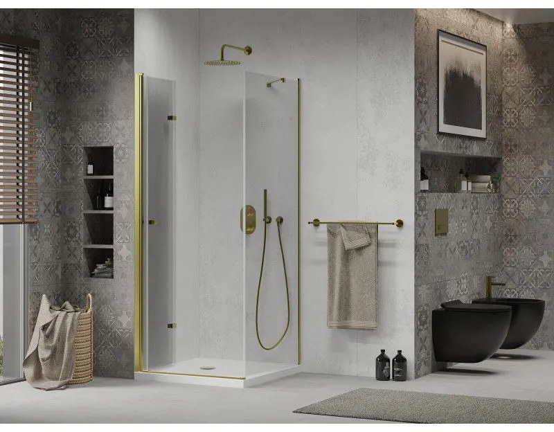 Mexen Lima sprchovací kút 80x80cm, 6mm sklo, zlatý profil - číre sklo + Slim sprchová vanička - 856-080-080-50-00-4010