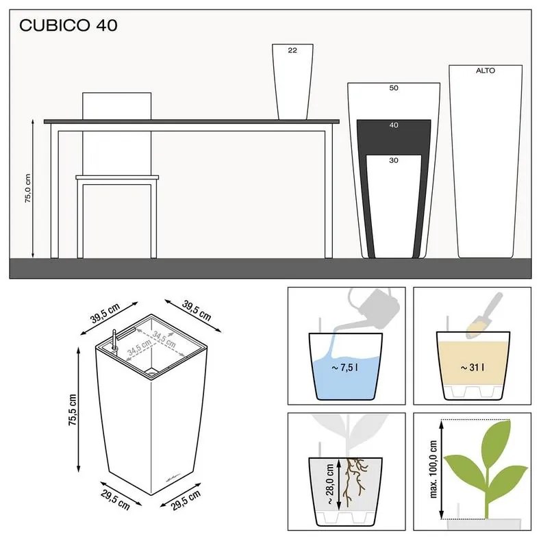 Kvetináč Lechuza Cubico 40/75 cervena komplet set