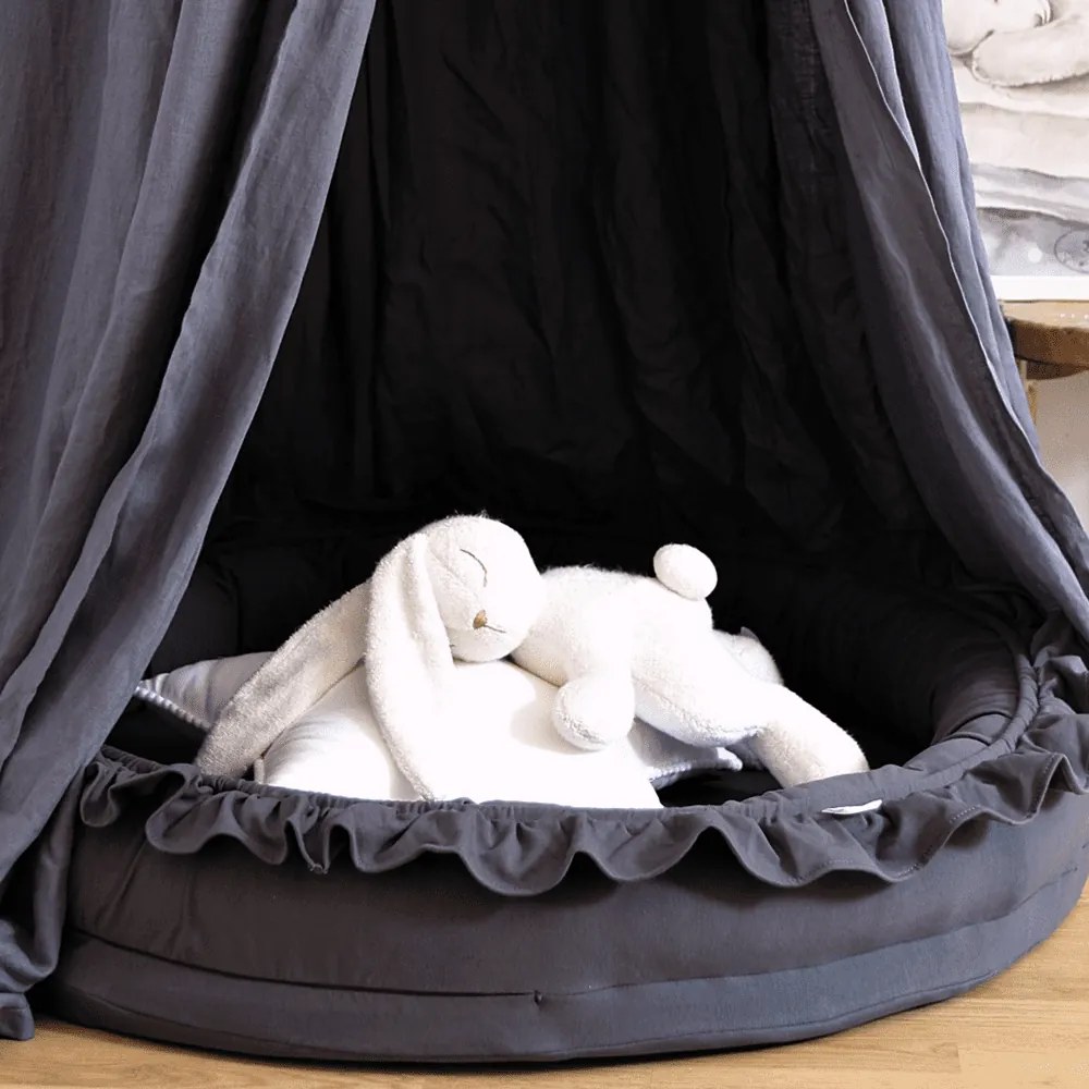 Mini hniezdo pre deti s volánom grafitová