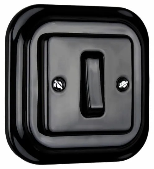 Elhard Štvorcový keramický vypínač s kolískou č.1, čierny - kompletný KV5301B