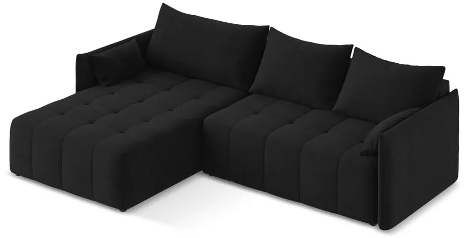 Čierna rozkladacia/s úložným priestorom rohová pohovka (ľavý roh/s leňoškou) Moku – Makamii