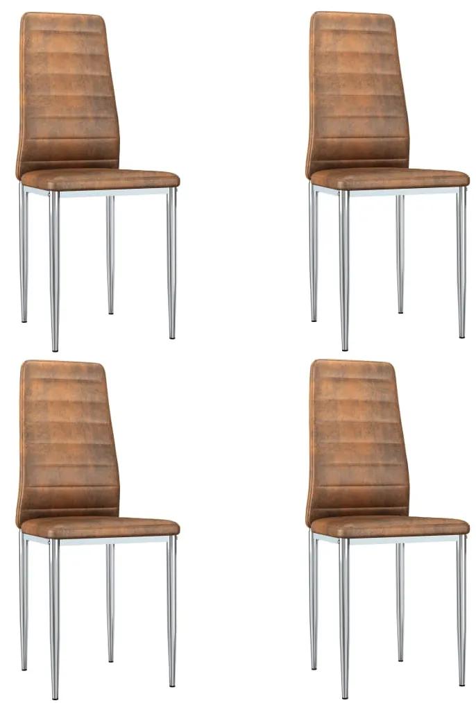 vidaXL Jedálenské stoličky 4 ks hnedé umelá semišová koža
