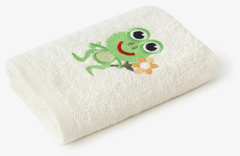 Goldea detský froté uterák - žabka na smotanovej 30 x 50 cm