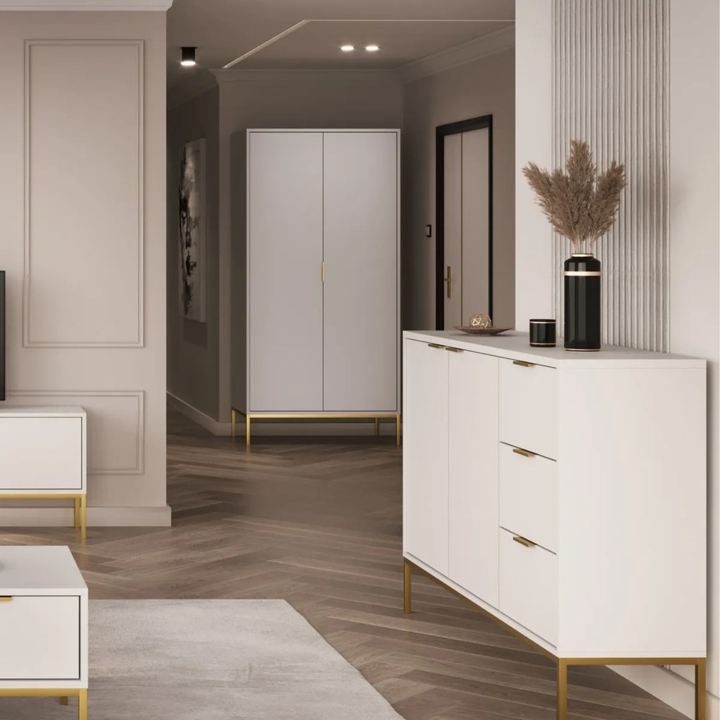 Šatníková skriňa Austin 100 cm biela/zlatá