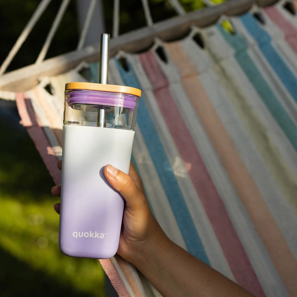 Sklenený cestovný hrnček so slamkou Liquid Cube Lilac Gradient 540 ml