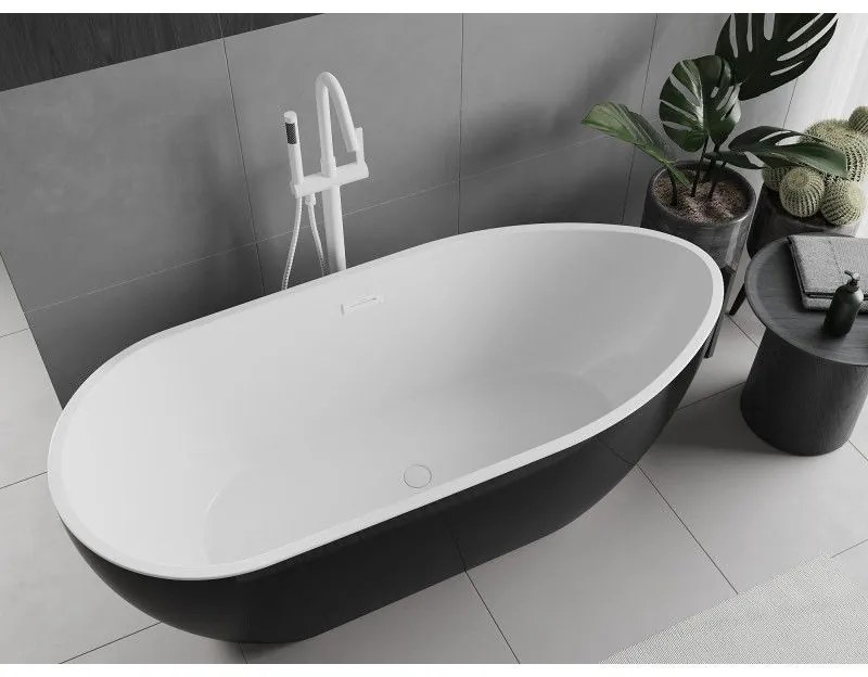 Mexen Eos, voľne stojaca vaňa 170 x 75 cm, biela-čierna, biely prepad, 52471707575-20