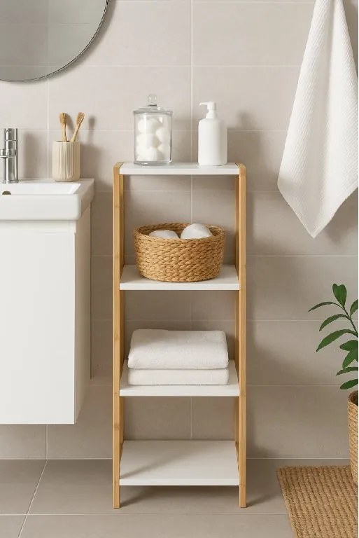 Noela Bambusový regál s policami STEPPA biela